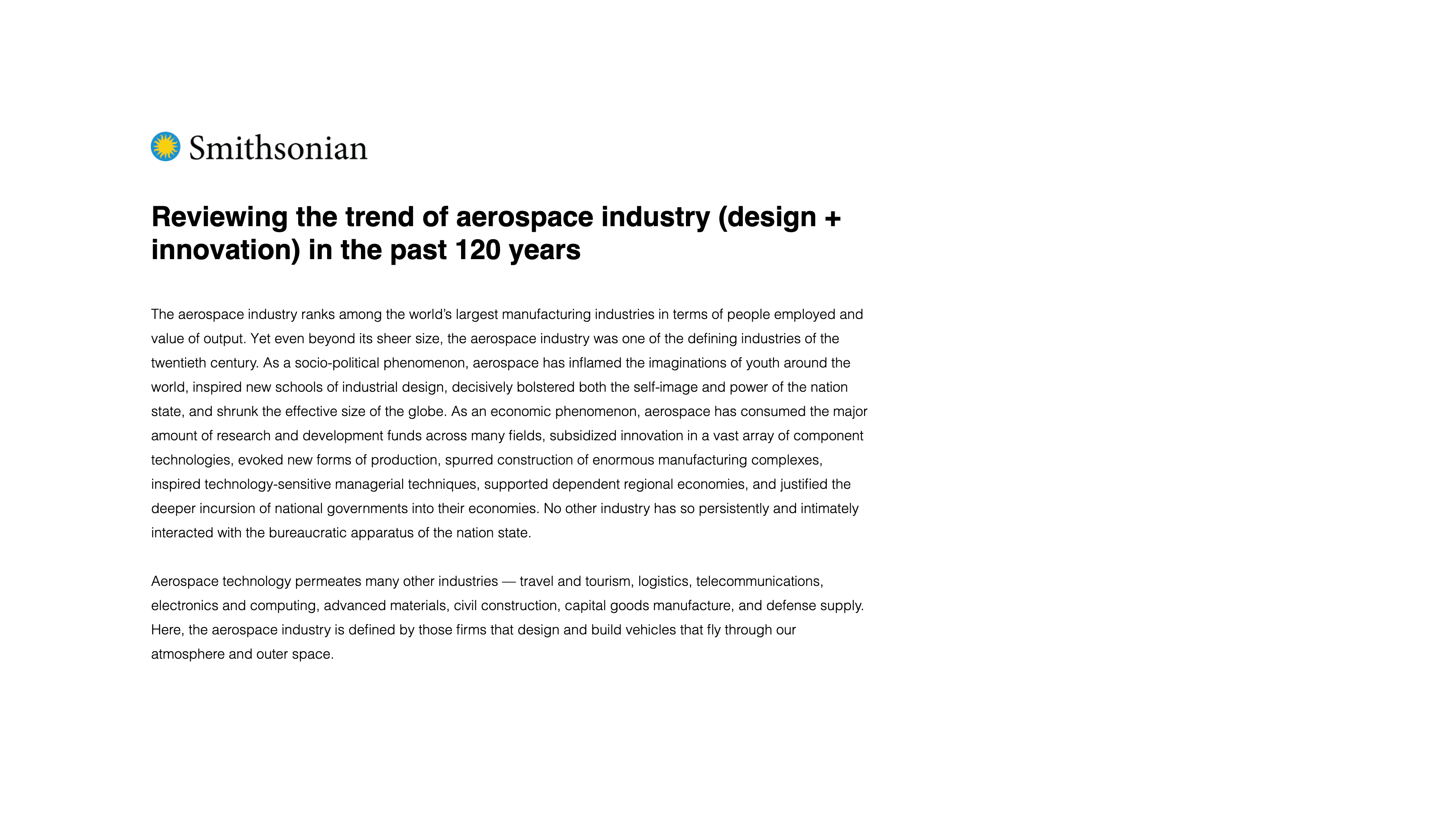 A History of Aerospace Industry